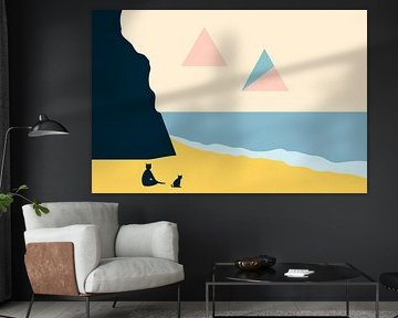 Cat and human on a quiet beach by Poster Art Shop