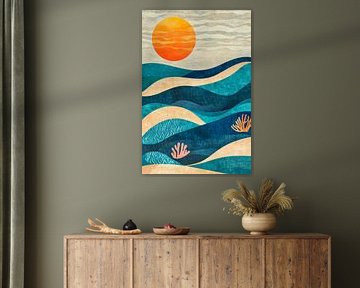 Kreative Wellenlandschaft mit Sonne von Poster Art Shop