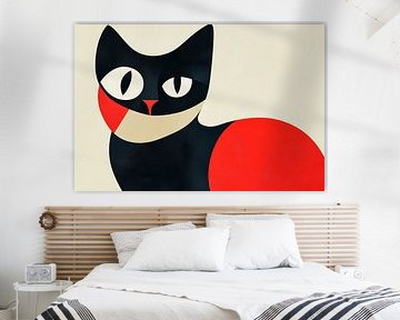 Kreative schwarze Katze in Rot und Beige von Poster Art Shop
