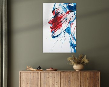 Artistic facial profiles in red and blue by Poster Art Shop