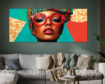 Kunstvolle Porträt mit buntem Kopftuch von Poster Art Shop
