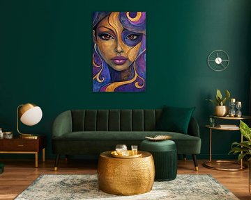 Vibrant colours - Portrait of a woman in blue and gold by Poster Art Shop