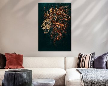 Leeuwenkop met vlammende manen van Poster Art Shop