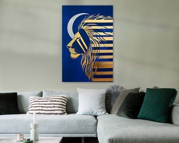 Lion's head with moon and stripe motif by Poster Art Shop