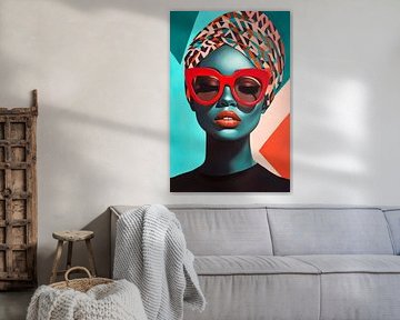 Modern portrait art with a colourful headscarf by Poster Art Shop