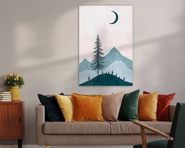 Mond über sanften Bergen – Ruhige Natur von Poster Art Shop