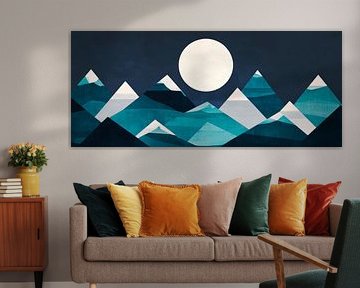 Moonscape over geometric mountains by Poster Art Shop