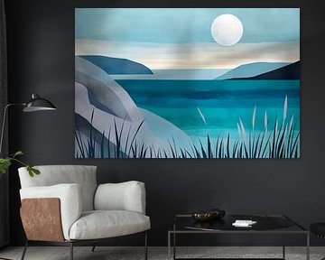 Moonlight over calm sea - Abstract by Poster Art Shop