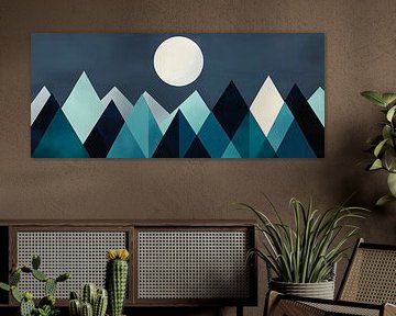 Moonlight over geometric mountains by Poster Art Shop