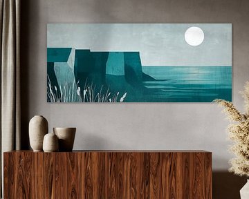 Moonlight over a stylised sea of cliffs by Poster Art Shop