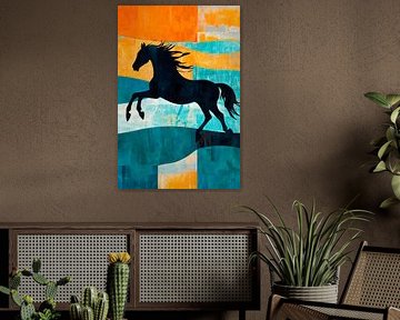 Horse jumping in front of a colourful background by Poster Art Shop