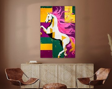 Paard in kleurrijke grafische stijl - Energiek van Poster Art Shop