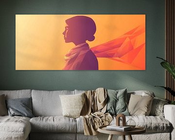 Profiel van een vrouw in oranjekleurig licht van Poster Art Shop
