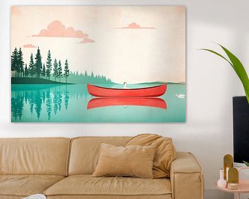 Red canoe trip in a tranquil idyll by Poster Art Shop