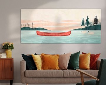 Red canoe on a calm lake - pure idyll by Poster Art Shop