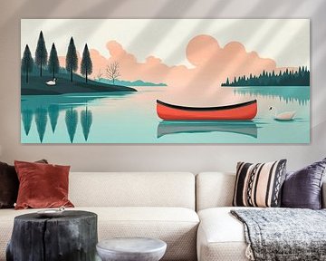 Rowing boat in a calm lake - pastel colours by Poster Art Shop