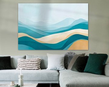Gentle hills in blue and beige - Abstract by Poster Art Shop