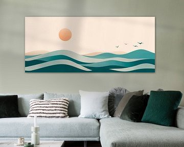 Des vagues douces et le soleil à l'horizon sur Poster Art Shop