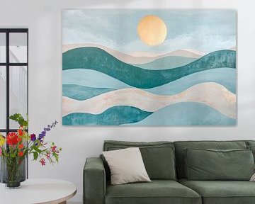 Des vagues douces sous un soleil doré sur Poster Art Shop