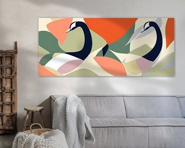 Paar zwanen in een abstracte compositie van Poster Art Shop