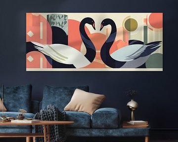 Swan love in geometric form by Poster Art Shop