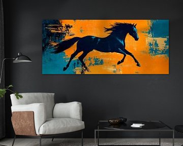 Black horse on a bright background by Poster Art Shop