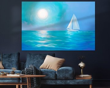 Voilier dans la lumière bleue du soleil sur Poster Art Shop