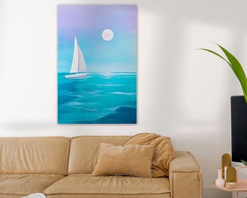 Voilier dans la lumière d'une nuit de pleine lune sur Poster Art Shop