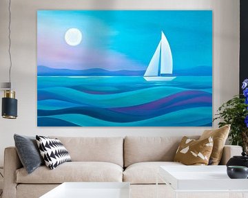 Sailboat in the soft blue - dreamlike silence by Poster Art Shop
