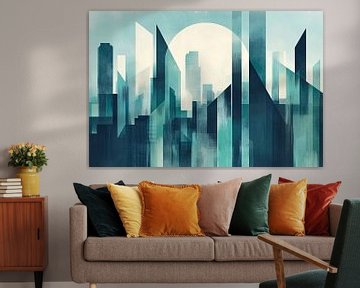 Stedelijke silhouetten in de mist - Abstract van Poster Art Shop