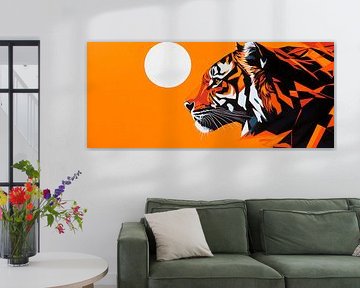 Tigerprofil vor orangefarbenem Sonnenuntergang von Poster Art Shop