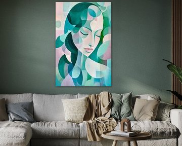 Des formes de visage de rêve dans des couleurs douces sur Poster Art Shop