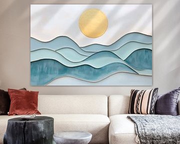 Sea of waves under golden sunlight by Poster Art Shop