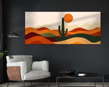 Desert landscape with cactus and sun by Poster Art Shop