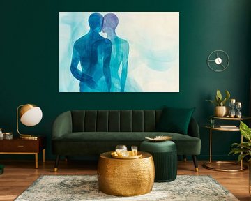 Delicate omhelzing in blauw en paars van Poster Art Shop