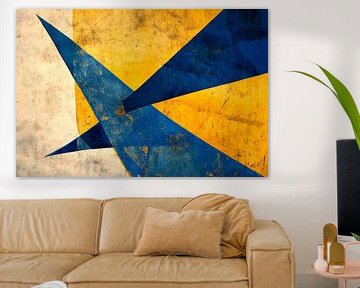 Geometrische harmonie in blauw en geel van Poster Art Shop