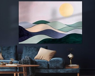 Wellenlandschaft mit strahlender Sonne von Poster Art Shop