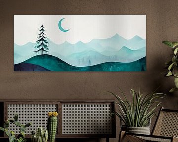 Berglandschap met maan en dennenboom van Poster Art Shop