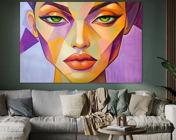 Geometrisch portret met heldere kleuren van Poster Art Shop