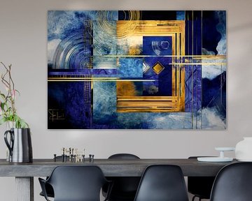 Abstract harmony in blue and gold by Poster Art Shop