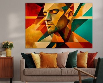 Geometric portrait in warm colours by Poster Art Shop