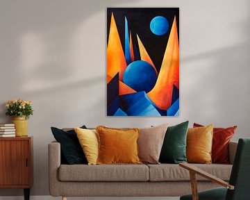 Abstracte geometrie in blauw en oranje van Poster Art Shop