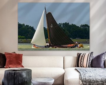 Skûtsje classic Frisian Tjalk sailboat on the IJsselmeer by Sjoerd van der Wal