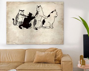 Bathing Japanese Cats Antique