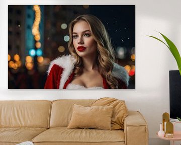 belle fille avec costume du père noël