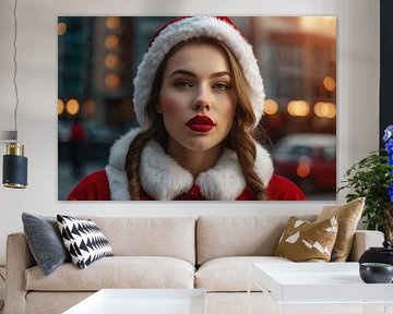 belle fille avec costume du père noël