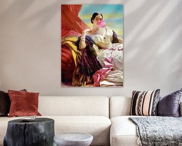 Portret van een brutale prinses - moderne kauwgombubbelkunst van Mad Dog Art