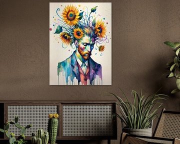 Vincent droomt van zonnebloemen van Mad Dog Art