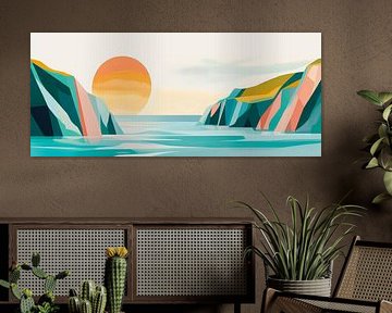 Ambiance du soir sur des rochers côtiers colorés sur Poster Art Shop
