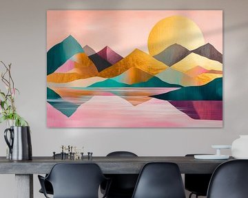 Abstract berglandschap met zon van Poster Art Shop